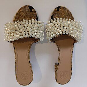 Tory Burch Tatiana Embellished Brocade Slides Size 9 EUC